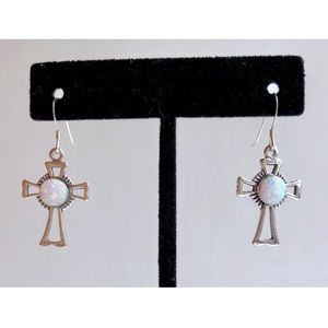 Beautiful Opal Sterling Silver Cross Drop Earrings